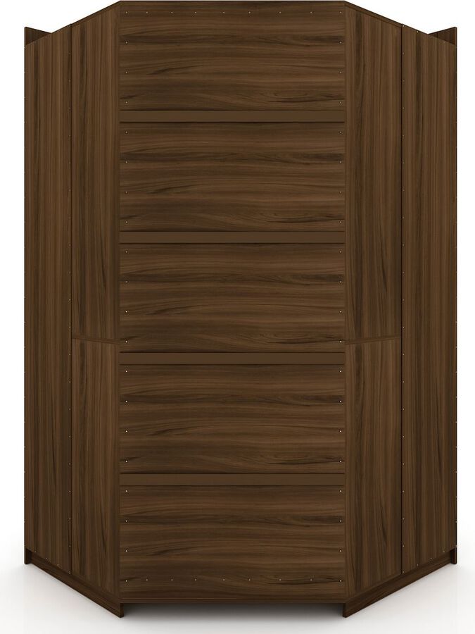 Manhattan Comfort Cabinets & Wardrobes - Mulberry Modern Open Corner Closet with 2 Hanging Rods in Brown