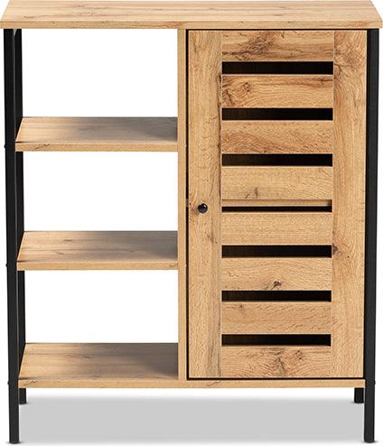 Wholesale Interiors Shoe Storage - Vander Oak Brown Finished Wood & Black Finished Metal 1-Door Shoe Storage Cabinet