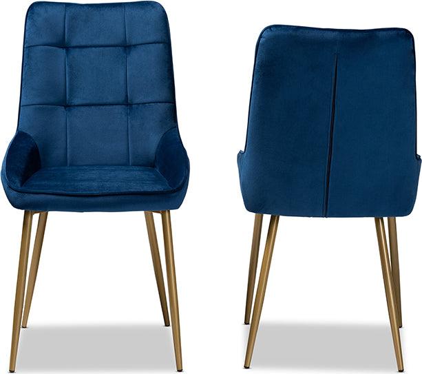 Wholesale Interiors Dining Chairs - GavinoNavy Blue Velvet Fabric Upholstered and Gold Finished Metal 2-Piece Dining Chair Set