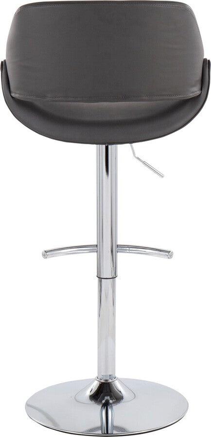 Lumisource Barstools - Fabrico Adjustable Bar Stool In Chrome With Rounded T Footrest & Grey Faux Leather (Set of 2)