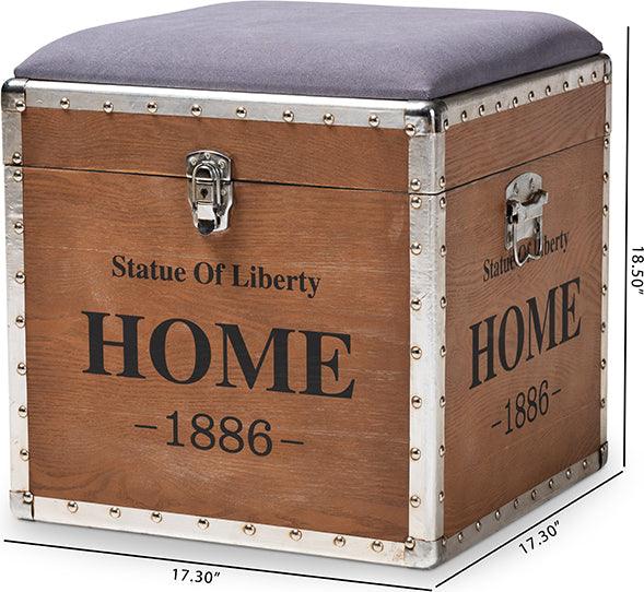 Wholesale Interiors Storage & Boxes - Violetta Vintage Industrial Light Gray Fabric Upholstered Wood Storage Trunk Ottoman