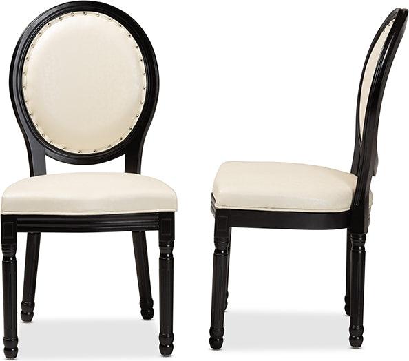 Louis Traditional Beige Faux Leather & Black Wood 2-Piece Dining