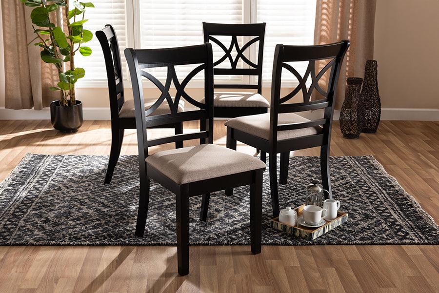 Wholesale Interiors Dining Chairs - Clarke Contemporary Sand Fabric and Brown Finished Wood 4-Piece Dining Chair Set