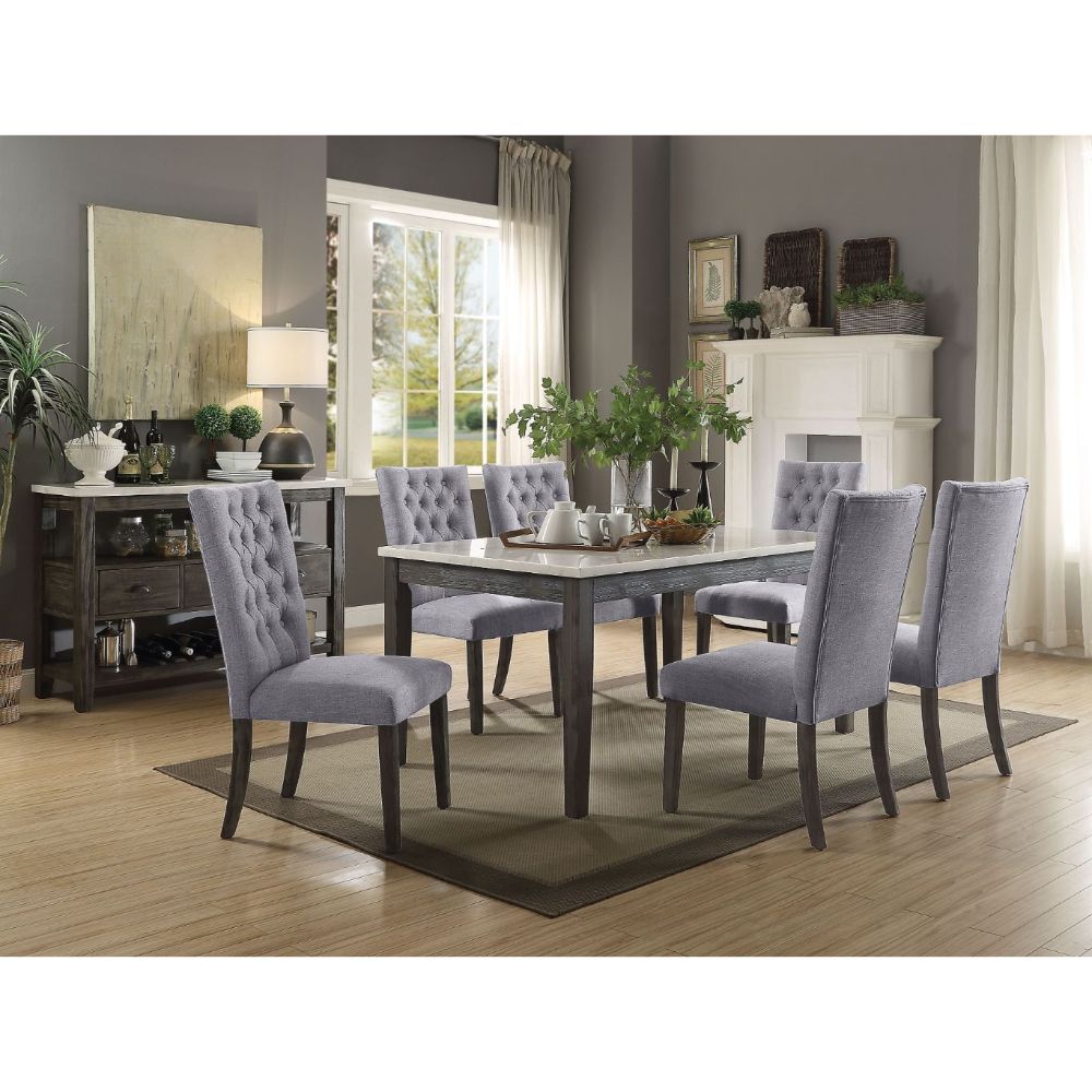 ACME Furniture Dining Chairs - Merel Dining Table, White Marble & Gray Oak