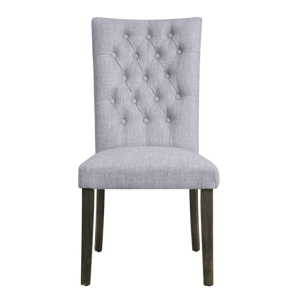 ACME Dining Chairs - ACME Merel Side Chair (Set-2), Gray Linen & Gray Oak