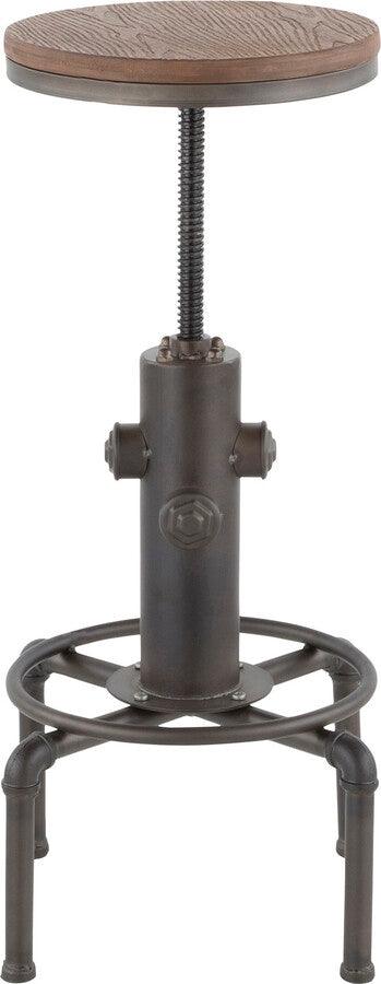 Lumisource Barstools - Hydra Industrial Barstool in Vintage Antique Metal and Brown Wood-Pressed Grain Bamboo