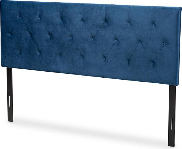 Wholesale Interiors Headboards - Felix Navy Blue Velvet Fabric Upholstered Queen Size Headboard