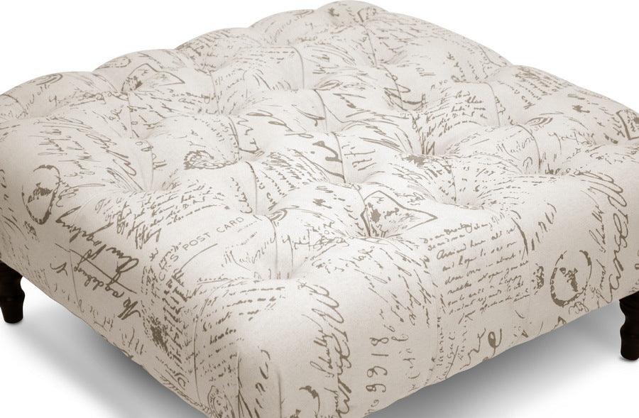 Wholesale Interiors Ottomans & Stools - Keswick Beige Script Print Modern Tufted Ottoman