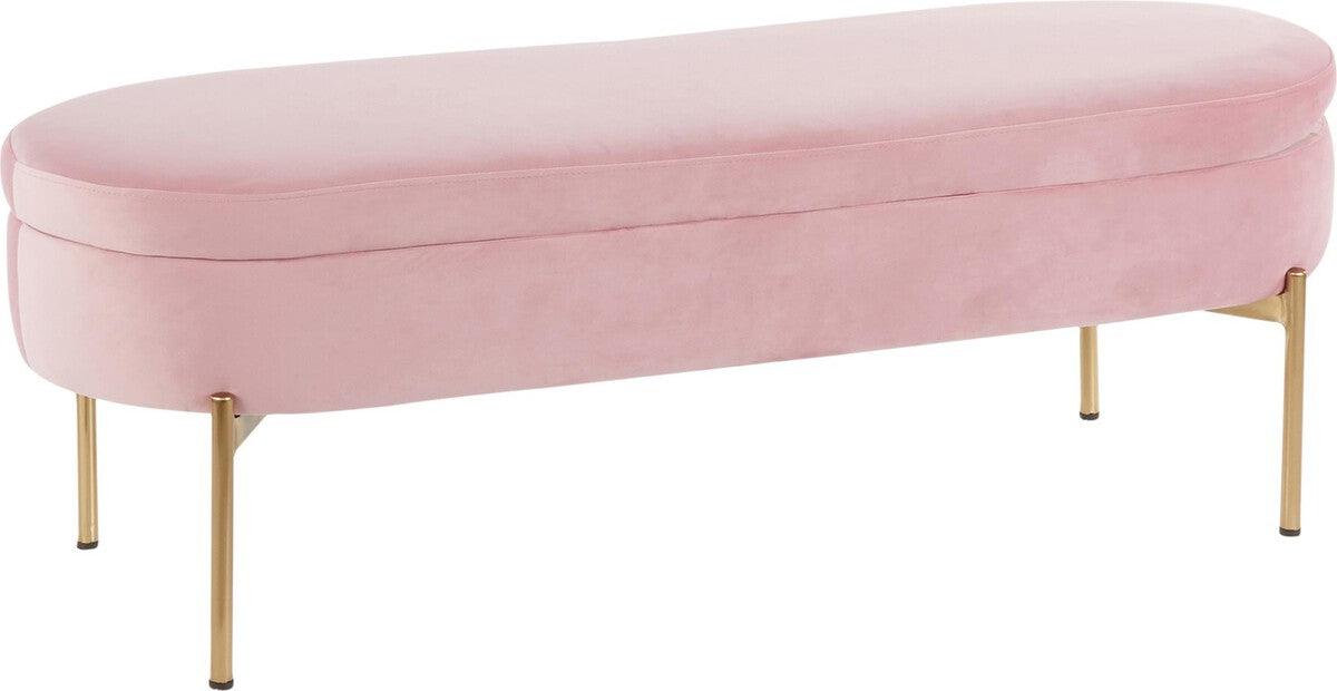 Lumisource Benches - Chloe Contemporary/Glam Storage Bench in Gold Metal and Blush Pink Velvet