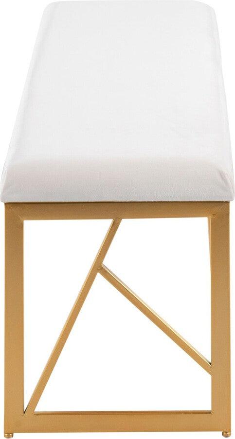 Lumisource Benches - Folia Glam Metal Bench In Gold Steel & White Velvet