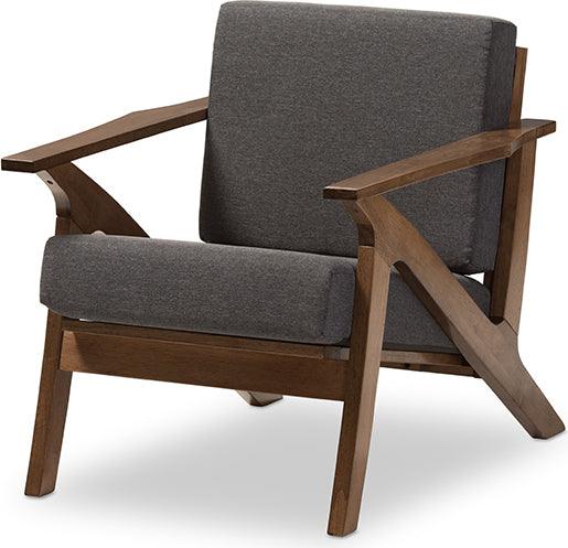 Wholesale Interiors Accent Chairs - Cayla Grey Fabric & "Walnut" Brown Wood Living Room 1-Seater Lounge Chair