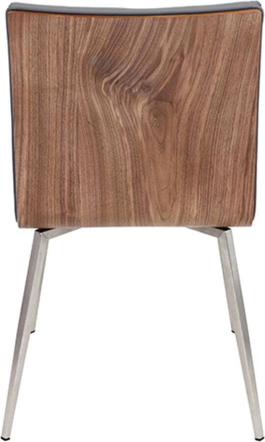 Lumisource Dining Chairs - Mason Dining Chair with Swivel in Stainless Steel, Walnut & Grey-Set of 2