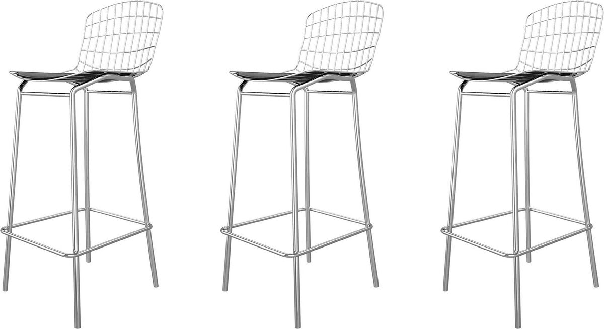 Manhattan Comfort Barstools - Madeline 41.73" Barstool, Set of 3 in Silver and Black