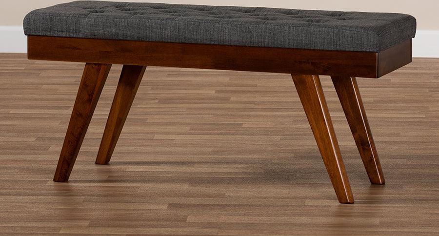 Wholesale Interiors Benches - Alona Mid-Century Modern Medium Grey Fabric Upholstered Wood Dining Bench