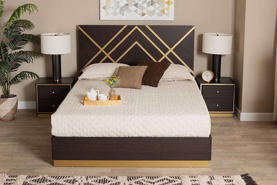 Wholesale Interiors Bedroom Sets - Arcelia Two-Tone Dark Brown and Gold Finished Wood Queen Size 3-Piece Bedroom Set