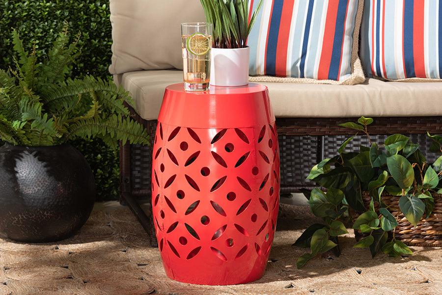 Wholesale Interiors Outdoor Side Tables - Hallie Red Finished Metal Outdoor Side Table