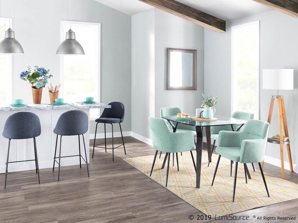 Lumisource Dining Chairs - Andrew Contemporary Dining/Accent Chair in Black with Seafoam Green Fabric - Set of 2