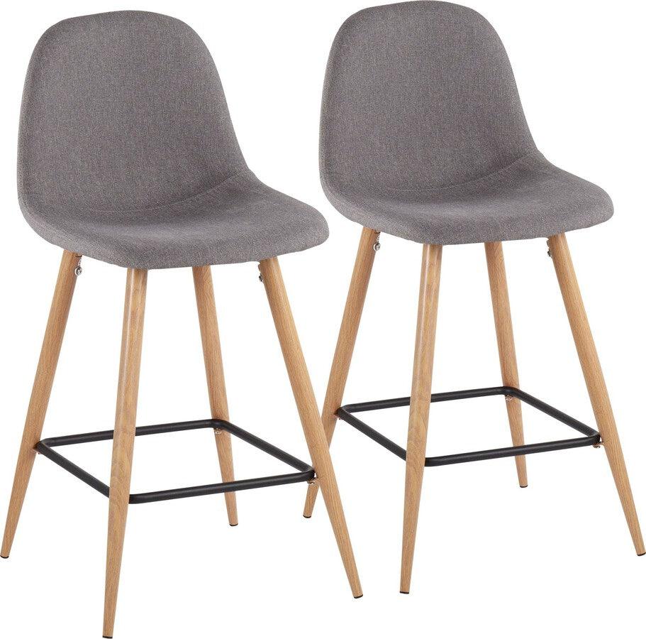 Lumisource Barstools - Pebble Counter Stool In Natural Metal & Charcoal Fabric (Set of 2)
