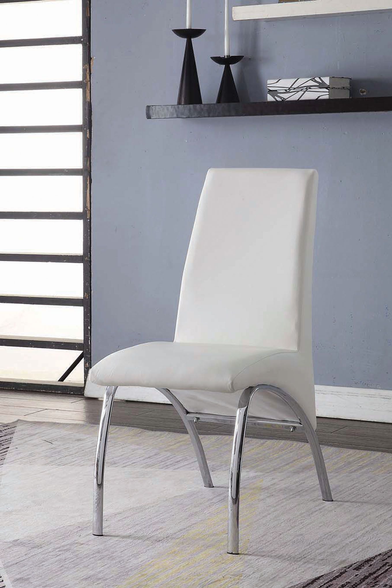 ACME Dining Chairs - ACME Pervis Side Chair (Set-2), White PU & Chrome
