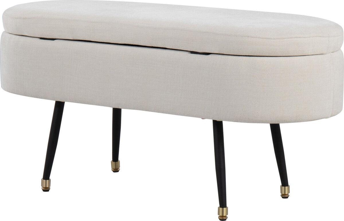 Lumisource Benches - Harvey Contemporary Storage Bench In Black Metal & Cream Fabric With Gold Metal Accent