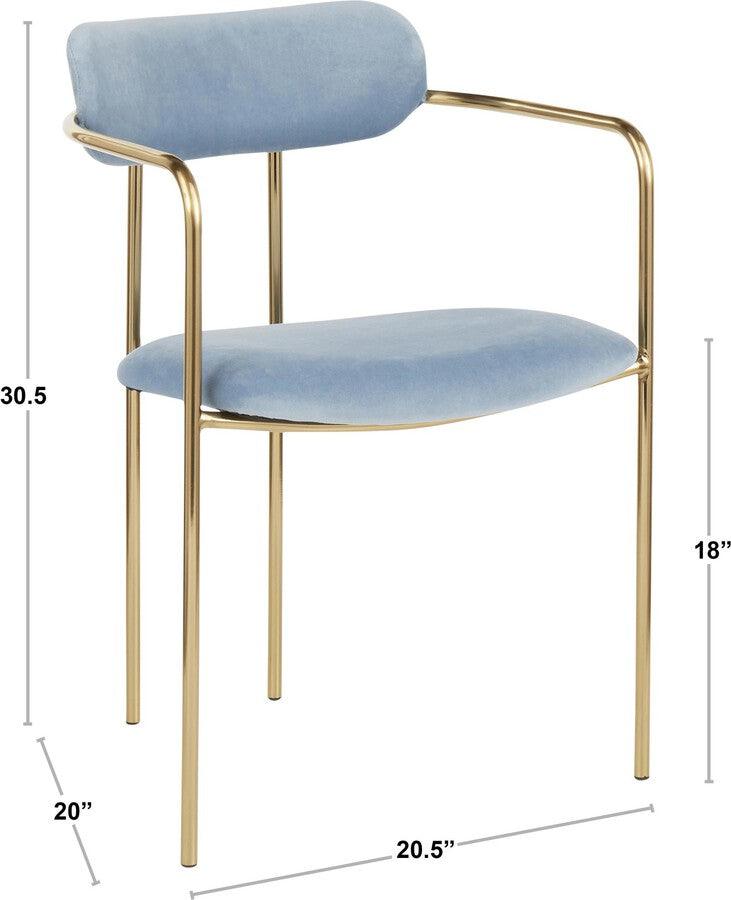 Lumisource Dining Chairs - Demi Contemporary Chair in Gold Metal and Light Blue Velvet - Set of 2