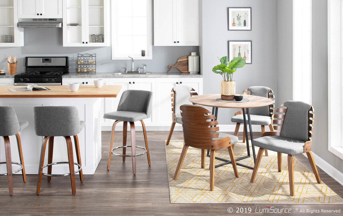 Lumisource Barstools - Toriano Mid-Century Modern Counter Stool Walnut and Gray Fabric - Set of 2