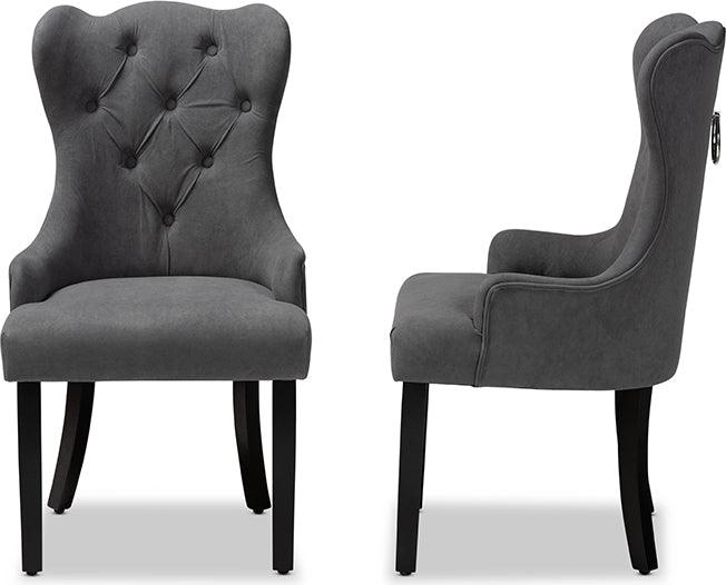 Wholesale Interiors Dining Chairs - Fabre Modern Transitional Grey Velvet and Dark Brown Wood 2-Piece Dining Chair Set