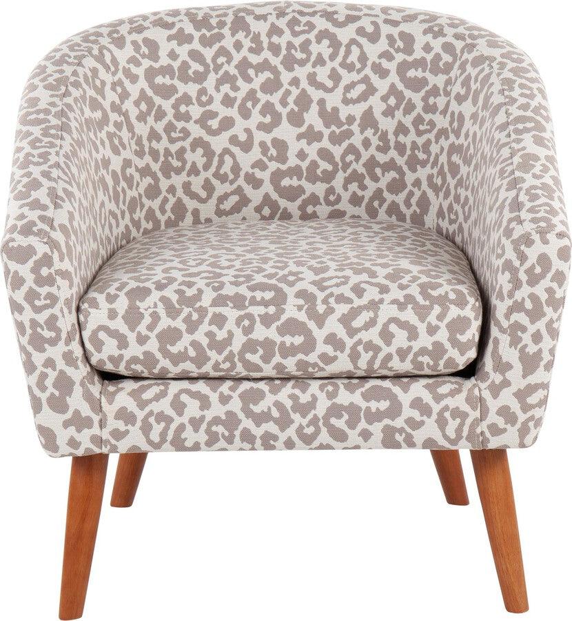 Lumisource Accent Chairs - Leopard Contemporary Tub Chair In Brown Wood & Beige Leopard Print Fabric