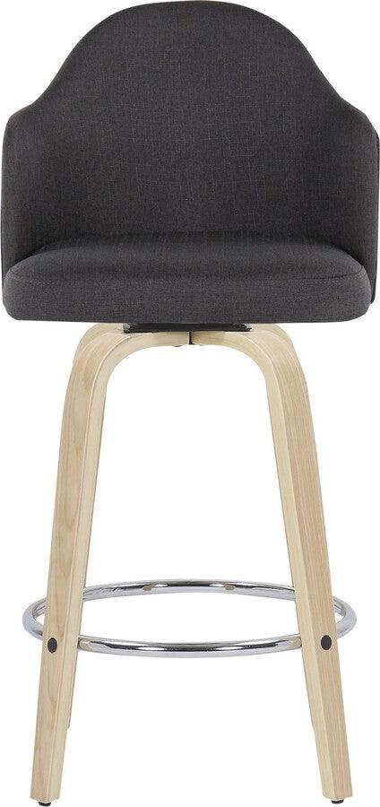 Lumisource Barstools - Ahoy Fixed-Height Counter Stool With Wood Legs & Round Chrome With Charcoal (Set of 2)