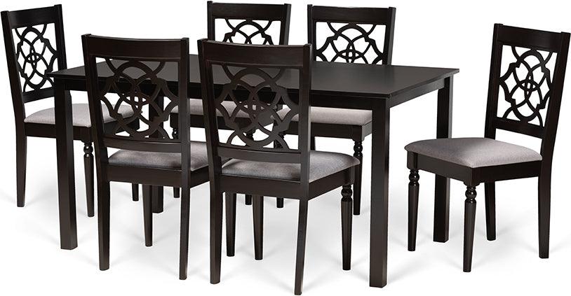 Wholesale Interiors Dining Sets - Renaud Grey Fabric Upholstered and Dark Brown Finished Wood 7-Piece Dining Set