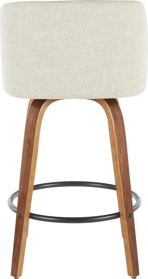 Lumisource Barstools - Toriano Modern Counter Stool in Walnut and Cream Fabric Set of 2