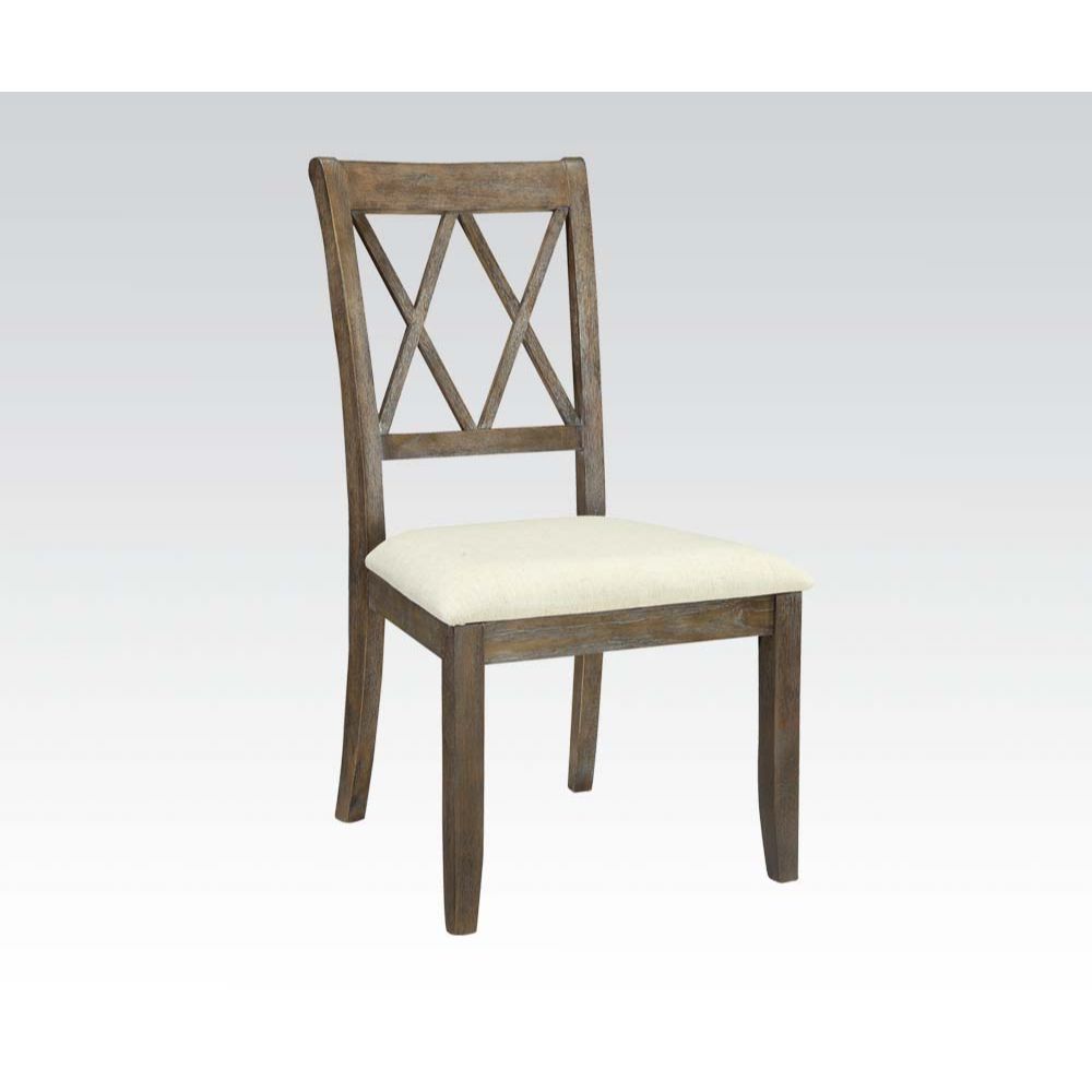 ACME Dining Chairs - ACME Claudia Side Chair (Set-2), Beige Linen & Salvage Brown