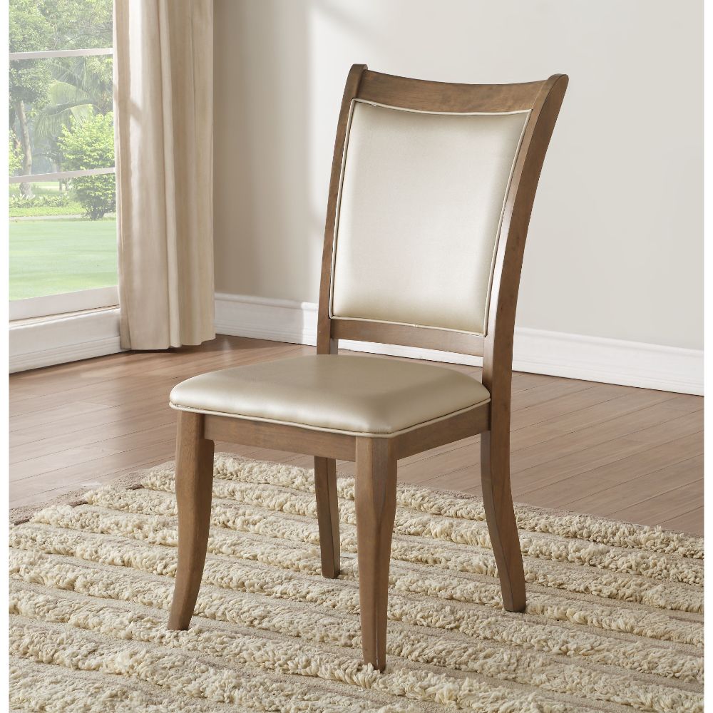 ACME Dining Chairs - ACME Harald Side Chair (Set-2), Beige PU & Gray Oak