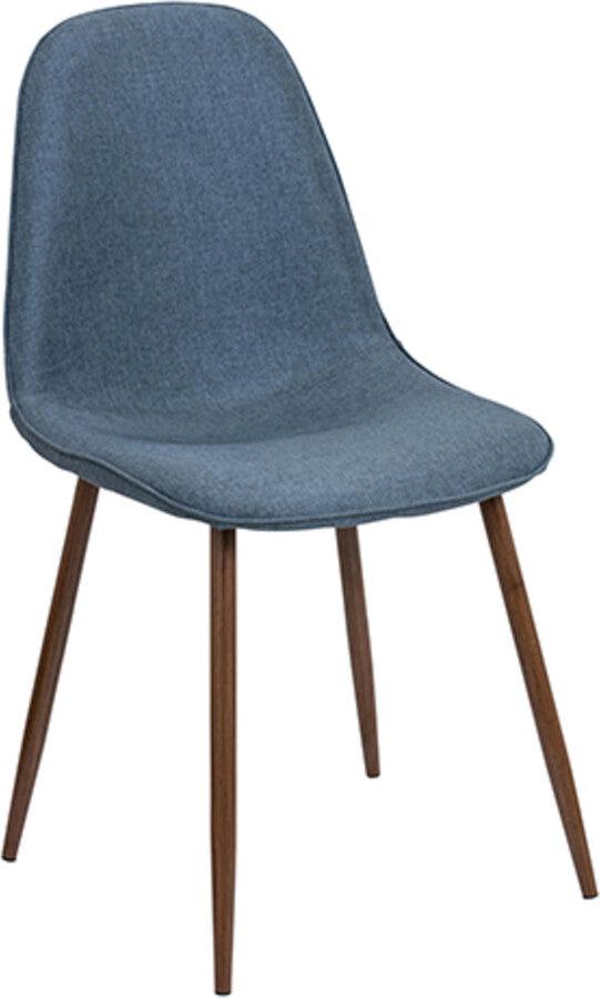 Lumisource Dining Chairs - Pebble Mid-Century Modern Dining/Accent Chair in Walnut and Blue Fabric - Set of 2