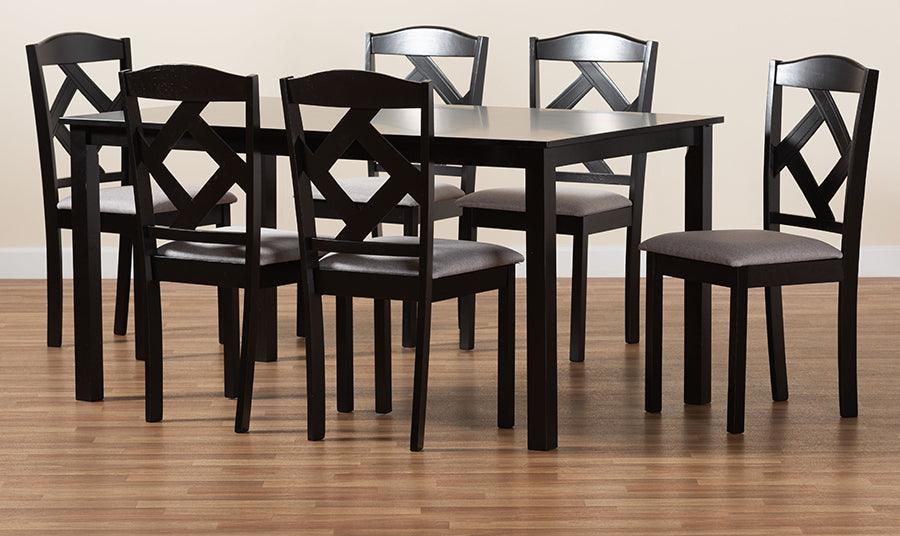Wholesale Interiors Dining Sets - Ruth Modern Grey Fabric Upholstered and Dark Brown Finished Wood 7-Piece Dining Set