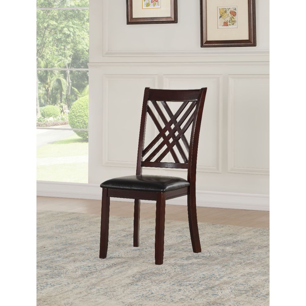 ACME Dining Chairs - ACME Katrien Side Chair (Set-2), Black PU & Espresso