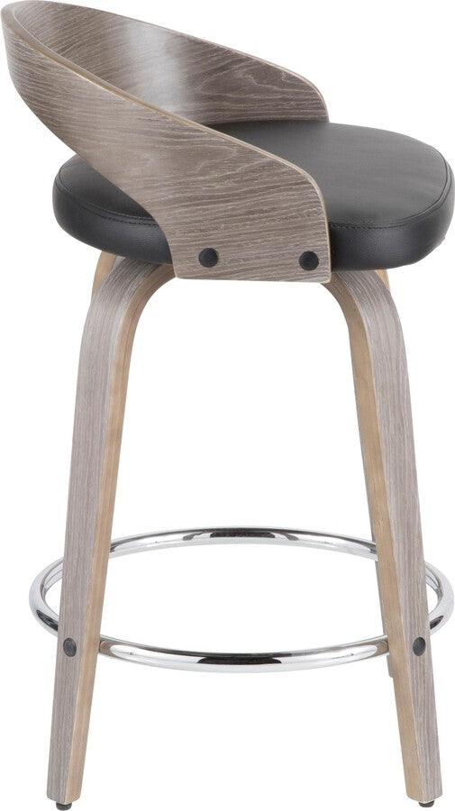 Lumisource Barstools - Grotto Mid-Century Modern Counter Stool with Light Grey Wood and Black Faux Leather - Set of 2