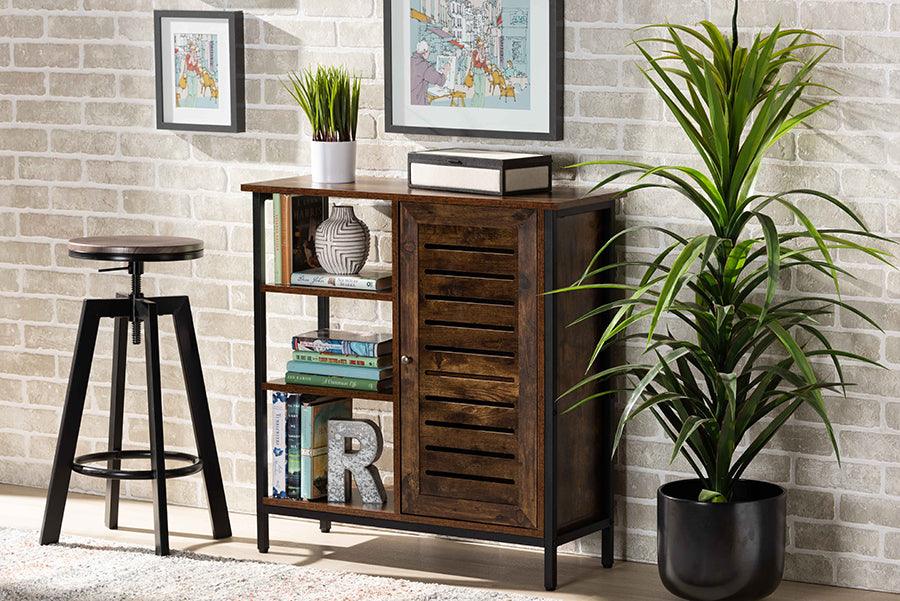 Wholesale Interiors Shoe Storage - Wayland Contemporary Rustic Brown Wood and Black Metal 1-Door Shoe Storage Cabinet