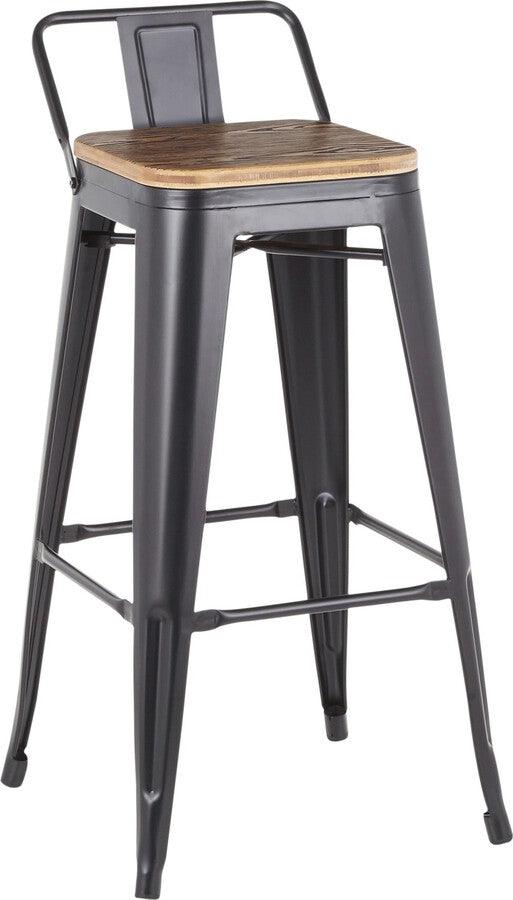 Lumisource Barstools - Oregon Industrial Low Back Barstool in Black Metal and Wood-Pressed Grain Bamboo - Set of 2