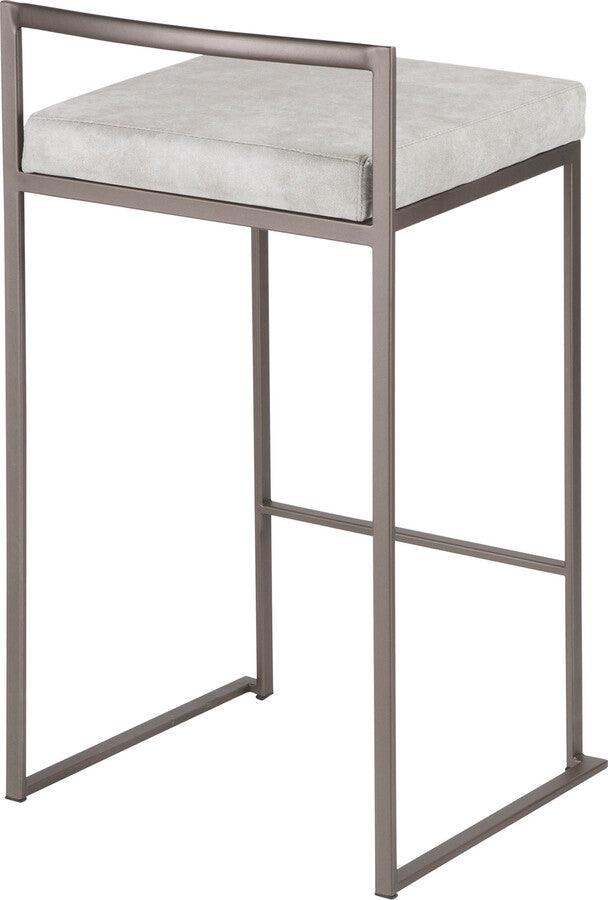 Lumisource Barstools - Fuji Stackable Counter Stool in Antique with Light Grey Fabric Cushion - Set of 2