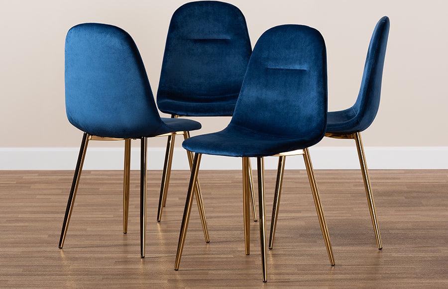 Wholesale Interiors Dining Chairs - Elyse And Luxe Navy Blue Velvet Fabric Upholstered Gold Finished 4-Piece Metal Dining Chair Set