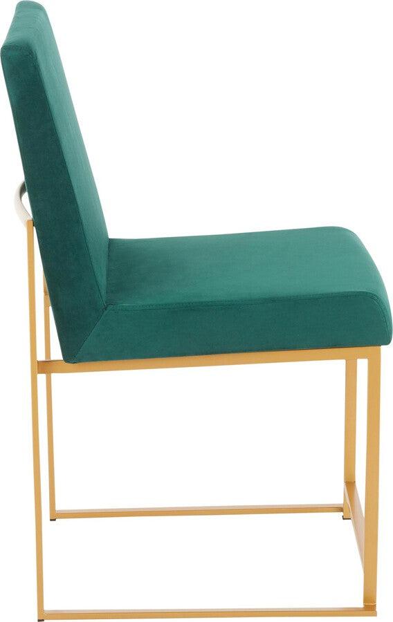 Lumisource Dining Chairs - High Back Fuji Contemporary Dining Chair in Gold and Green Velvet - Set of 2