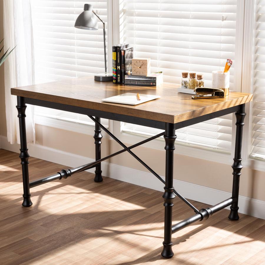 Wholesale Interiors Desks - Verdin Vintage Rustic Industrial Style Wood and Dark Bronze-finished Criss Cross Desk