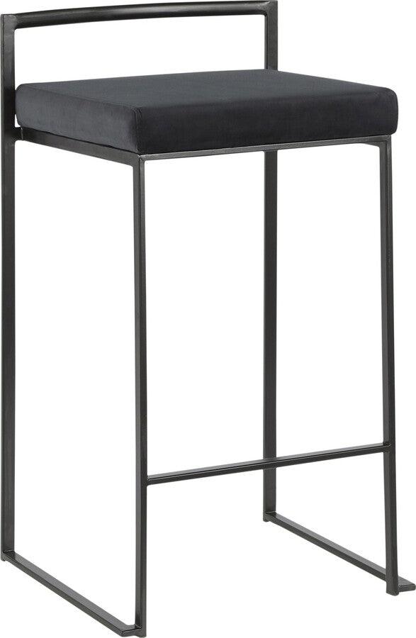 Lumisource Barstools - Fuji Contemporary Stackable Counter Stool in Black with Black Velvet Cushion - Set of 2