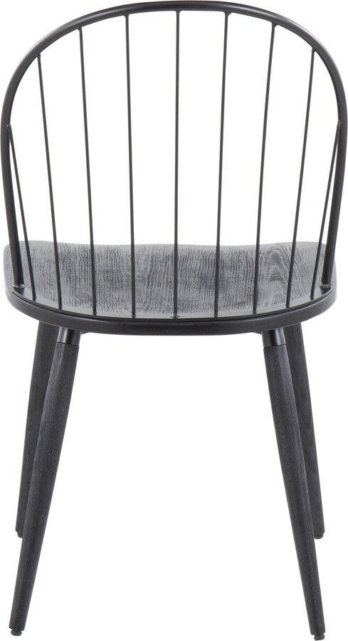 Lumisource Dining Chairs - Riley Industrial High Back Armless Chair in Black Metal and Black Wood - Set of 2
