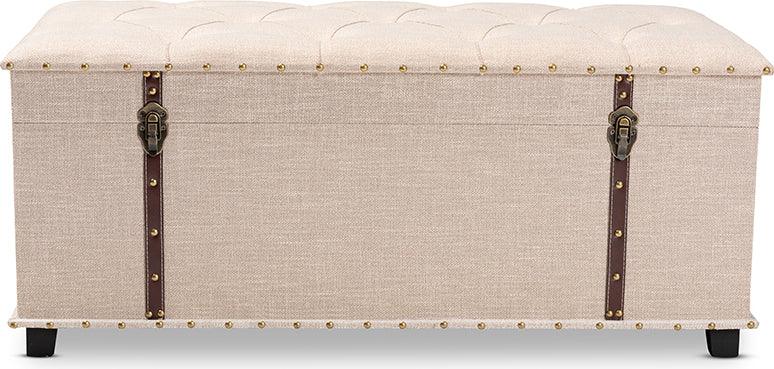 Wholesale Interiors Ottomans & Stools - Kyra Modern and Contemporary Beige Fabric Upholstered Storage Trunk Ottoman