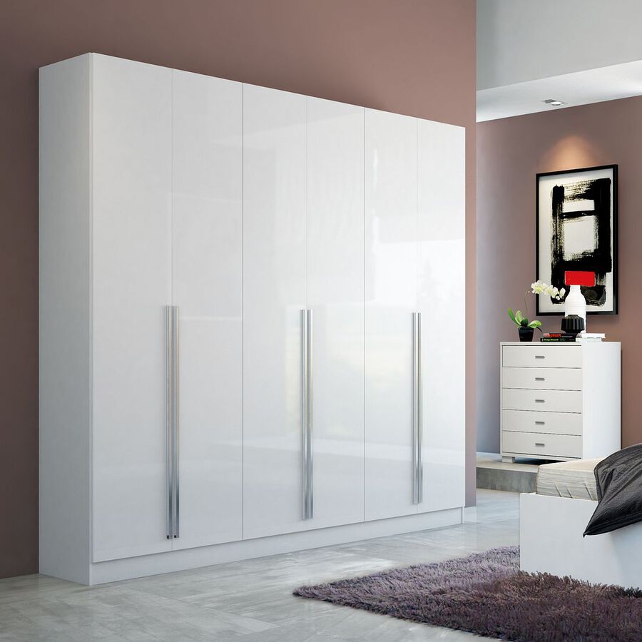 Manhattan Comfort Cabinets & Wardrobes - Eldridge 4- Drawer He/She Freestanding Armoire in White Gloss