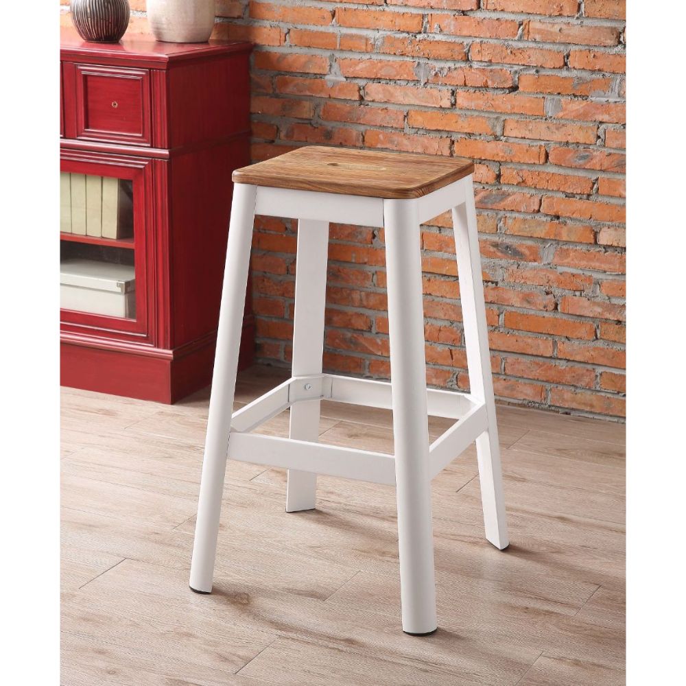 ACME Ottomans & Stools - ACME Jacotte Bar Stool (1Pc), Natural & White, 30" Seat Height