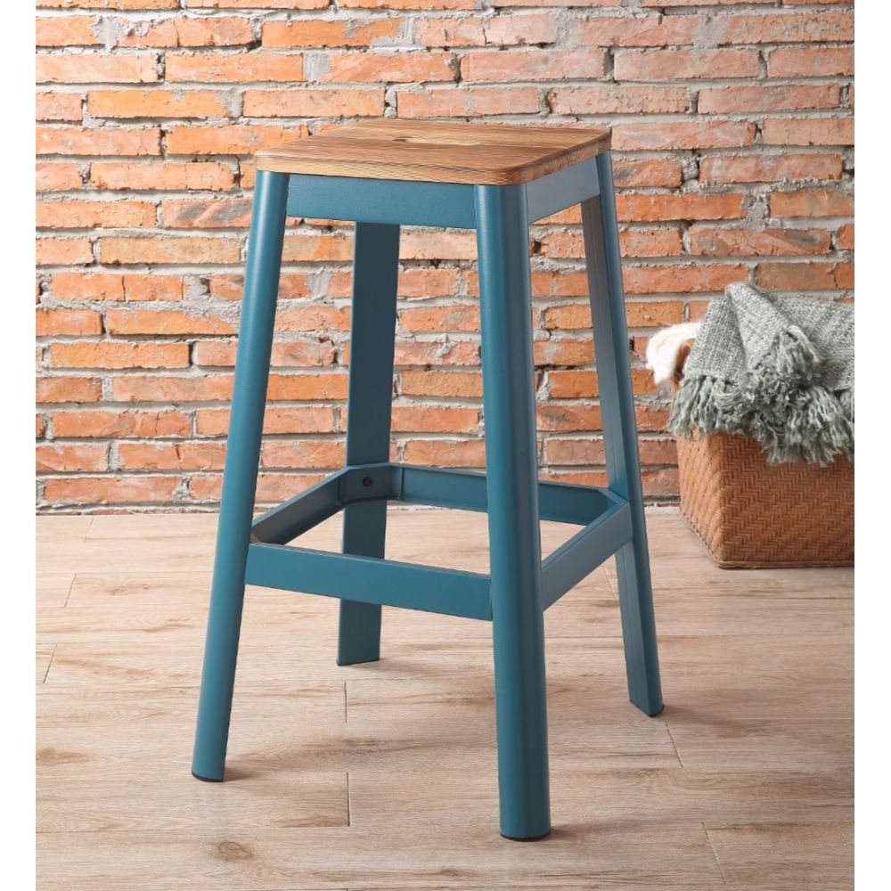 ACME Ottomans & Stools - ACME Jacotte Bar Stool (1Pc), Natural & Teal, 30" Seat Height