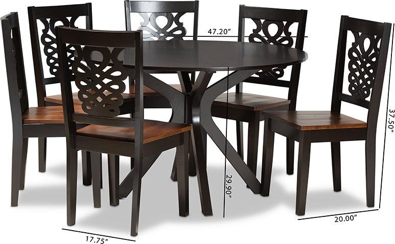 Wholesale Interiors Dining Sets - Liese Two-Tone Dark Brown and Walnut Brown Finished Wood 7-Piece Dining Set